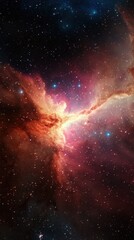 Wall Mural - Majestic Nebula in Deep Space Sparkling With Stars. Colorful cosmic view in vibrant hues of red, orange, and purple.