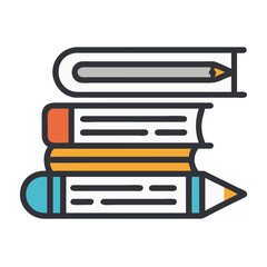 Poster - Stacked Books with Pencil Icon Representing Study and Educational Writing Tools