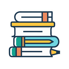 Poster - Stacked Books with Pencil Icon Representing Study and Educational Writing Tools