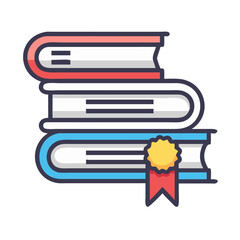 Poster - Stacked Books with Ribbon Icon Representing Academic Achievement and Education
