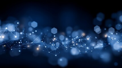 Wall Mural - abstract digital network background with interconnected points and hexagonal bokeh effect.