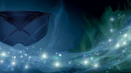 Wall Mural - abstract illustration of futuristic visor in dreamlike blue and green environment with sparkles.