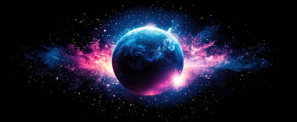 Wall Mural - Cosmic Planet: Vibrant Nebula and Celestial Glow