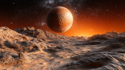 Wall Mural - a solitary planet illuminated by city lights is enveloped by a nebula and innumerable stars in the v