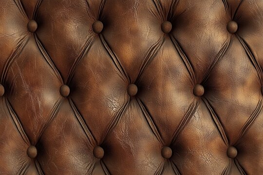 Rich, brown leather upholstery with diamond tufting.