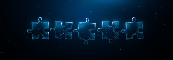Aufkleber - Futuristic Glowing Puzzle Pieces in Digital Wireframe Style