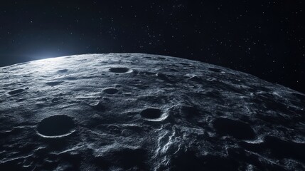 Wall Mural - Space and planet background. Planets surface with craters, stars and comets in dark space. Vector illustration. Space sky with planet and satellite