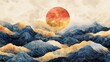 © Johannes - Mountain and sun Abstract art background vector. Luxury oriental style watercolor background with line art and brush texture. Wallpaper design for prints, cover, banner, wall art and home decoration.