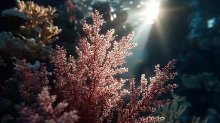 Wall Mural - coral reef radiance underwater flora and sunlight symphony creating marine beauty in aquatic habitat