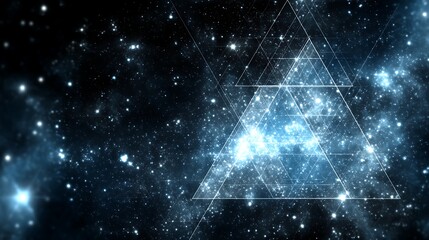 Wall Mural - Cosmic Triangles Nebulous Geometric Space Mystery Sparkling Stars Celestial Arrangement Overlay.