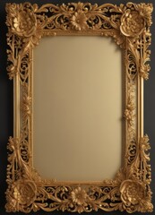 Wall Mural - Intricate gold filigree scroll frame with vintage floral details ,  background,  border