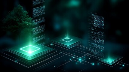 Digital Cityscape Future Tech Network Interface System and Plant Integration for Sustainability