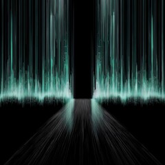 Wall Mural - digital pathway illuminated with cyan streams and dark backdrop for technological exploration.