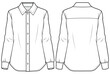 © Fathima Flats - Women's Formal Shirt Blouse flat sketch fashion illustration drawing front and back view, Long sleeve formal shirt cad for girls and ladies template mock up