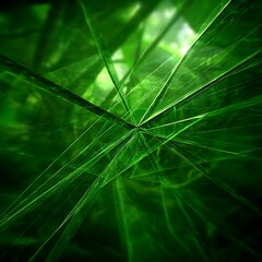 Wall Mural - emerald labyrinth abstract digital art with dynamic green light strokes and angular crystal shards