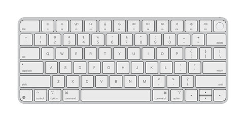 Wall Mural - Vector illustration of computer devices including desktop PC, keyboard, and mouse. Ideal for tech presentations, IT services, digital workspace designs, and electronic device infographics.