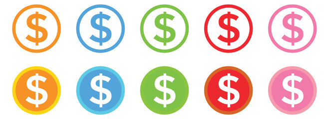 simple set of black and gold dollar coins, in both filled and outlined variations. vector illustrati
