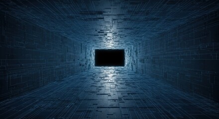 Futuristic Tunnel with Blue Lights and Dark End
