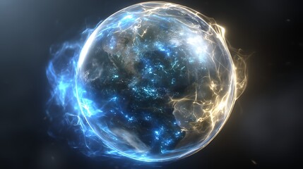 Wall Mural - Energy Orb with Luminous Electric Discharges and a Cloudy Interior Mystical Futuristic Effect.