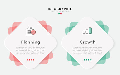 Fototapete - Business infographic template. 2 Step timeline journey. Process diagram, 2 options on white background, Infograph elements vector illustration.