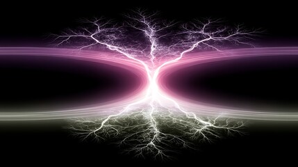 Wall Mural - ethereal bioluminescent lightning tree of energy power network glow digital art illustration.