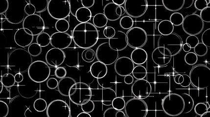 Wall Mural - ethereal circles and stars abstract pattern on dark backdrop graphic art elegant light overlay desig