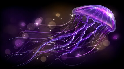Wall Mural - ethereal luminous jellyfish floating gracefully in deep violet dreamy underwater space.