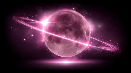 Wall Mural - ethereal pink planet with rings amidst cosmic dust a celestial beauty in deep space design