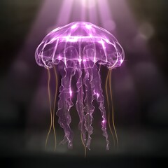 Wall Mural - ethereal underwater jellyfish glows with translucent elegance in the deep sea light beam.