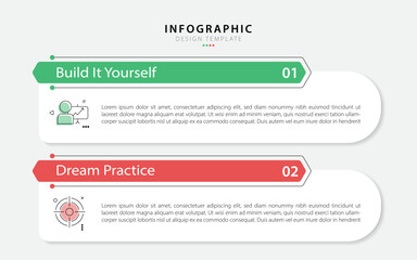 Fototapete - Business infographic template. 2 Step timeline journey. Process diagram, 2 options on white background, Infograph elements vector illustration.