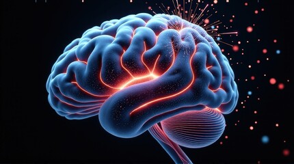 Wall Mural - futuristic neural brain visualization with glowing network connections. 3d printing