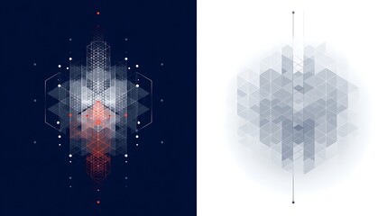Wall Mural - geometric abstraction of interconnected cubes on split background graphic design concept.
