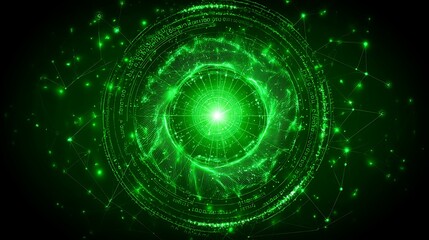 Wall Mural - glowing green geometric circle network connection futuristic data visual abstract backdrop