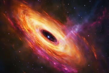 Wall Mural - a colorful galaxy holds a rare phenomenon: a black hole that glows in vibrant colors a crew sets out