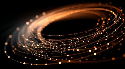 Wall Mural - glowing optical fiber strands forming a circular ring data transmission network futuristic design.