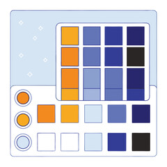 Wall Mural - exploring a vibrant palette of warm oranges and cool blues, a playful design tool showcasing harmoni