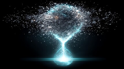 Wall Mural - hourglass of fragments shining with blue energy symbolizing temporal disintegration and reconstructi