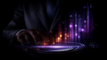 Wall Mural - interactive digital display interface with human touch in futuristic technology setting.