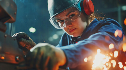 Aufkleber - Close-up view of bright industrial worker in action Generative AI