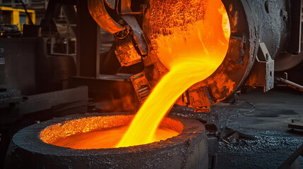 Aufkleber - Molten metal flowing in a manufacturing facility at dusk Generative AI