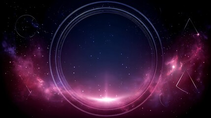 Wall Mural - luminous circles in cosmic starry nebula cloudscape mysterious galaxy scene abstract background.