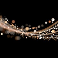 Wall Mural - luminous golden bokeh streams on black backdrop an abstract celebration of light and coloration.