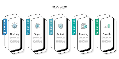Poster - Timeline Creator infographic template. 5 Step timeline journey, calendar Flat simple infographics design template. presentation graph. Business concept with 5 options, vector illustration.