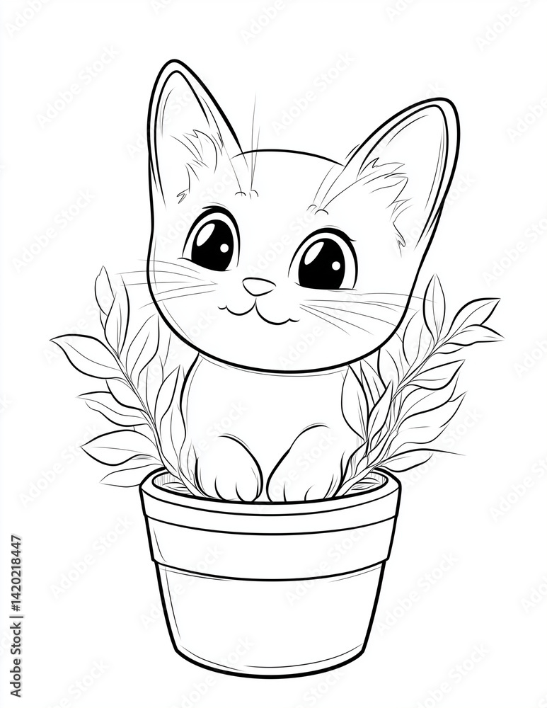 Cute coloring page for kids with a cat. The kitten is isolated on a ...