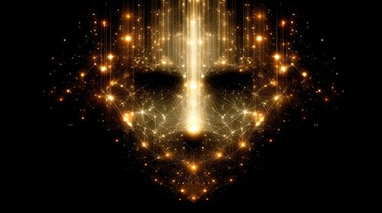 Wall Mural - mysterious golden mask shining in the dark digital connection between points and lines art.