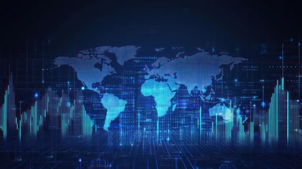 digital world map with data streams. global network and finance concept. technological progress. dat