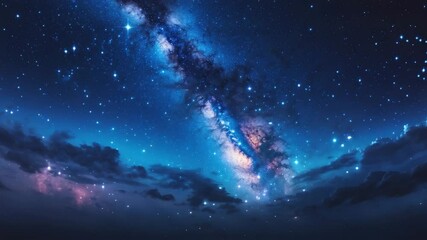Wall Mural - blue night sky panorama featuring the milky way and stars against a dark background