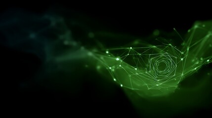 Wall Mural - networked connection with abstract data points in green hue on dark background for technology theme.