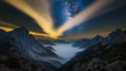 Wall Mural - night landscape featuring the milky way and starry sky over mountains