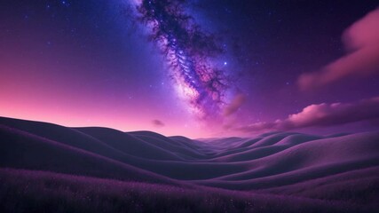 Wall Mural - stunning night scene featuring the bright arched milky way against a purple sky filled with stars, p